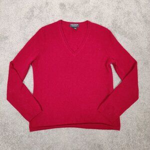 Lord & Taylor Women's 100% Cashmere V-neck Red Sweater Size Medium Quiet Luxury